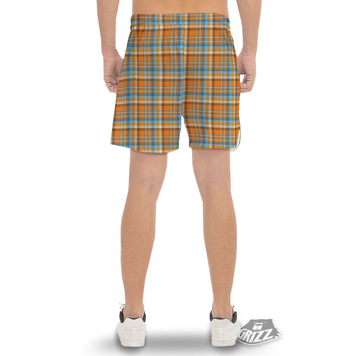 Madras Blue And Orange Print Pattern Men's Gym Shorts-grizzshop