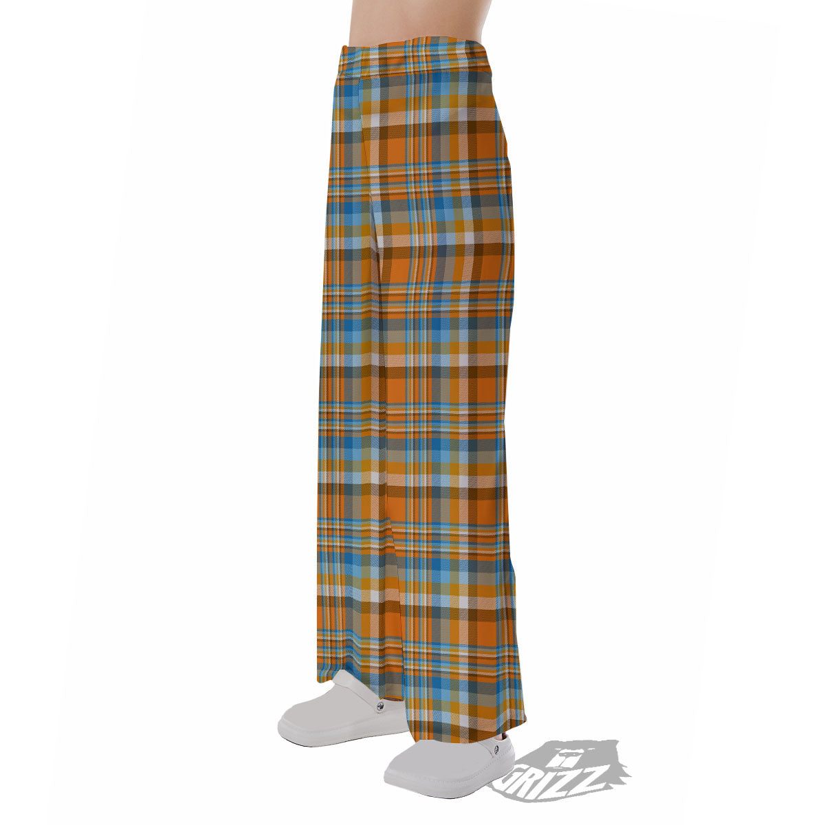 Madras Blue And Orange Print Pattern Pajama Pants-grizzshop
