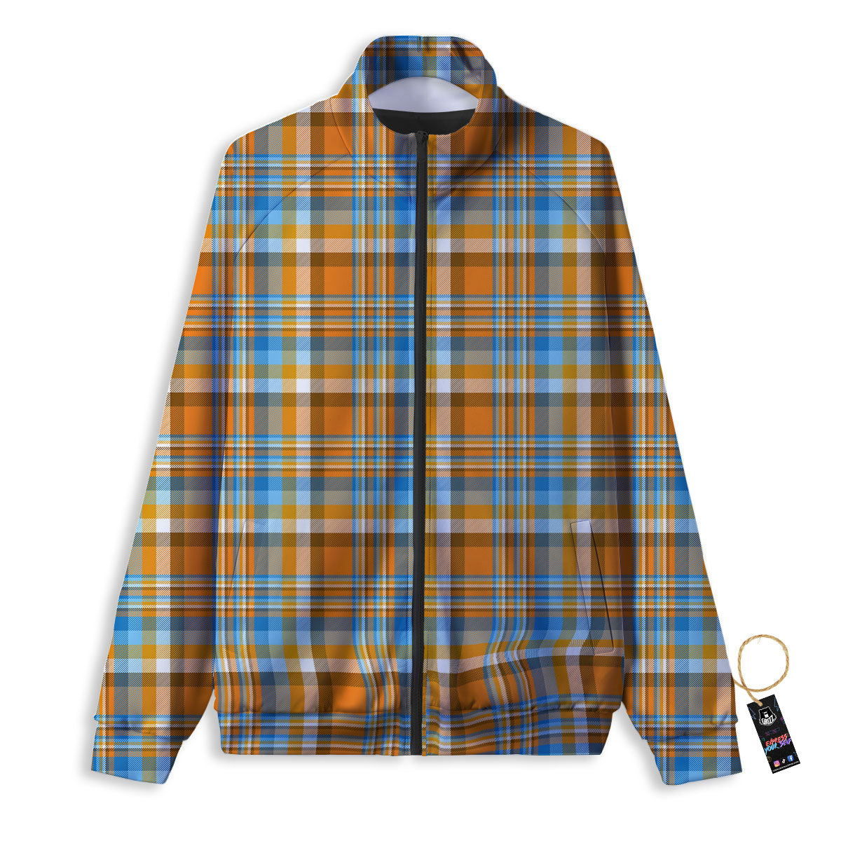 Madras Blue And Orange Print Pattern Track Jacket-grizzshop