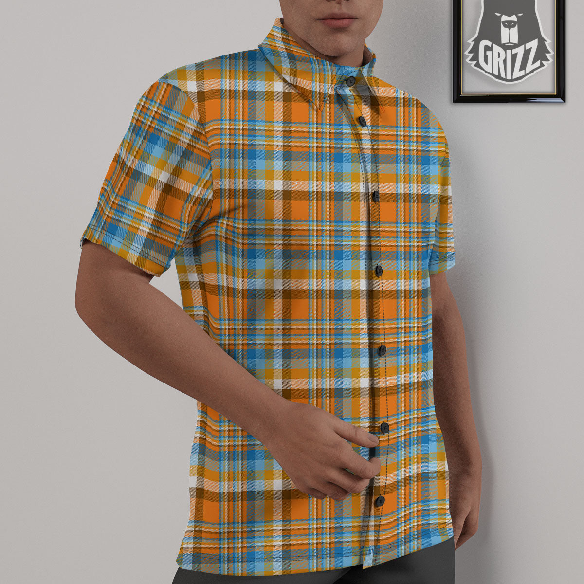 Madras Blue And Orange Print Pattern Untucked Shirts-grizzshop