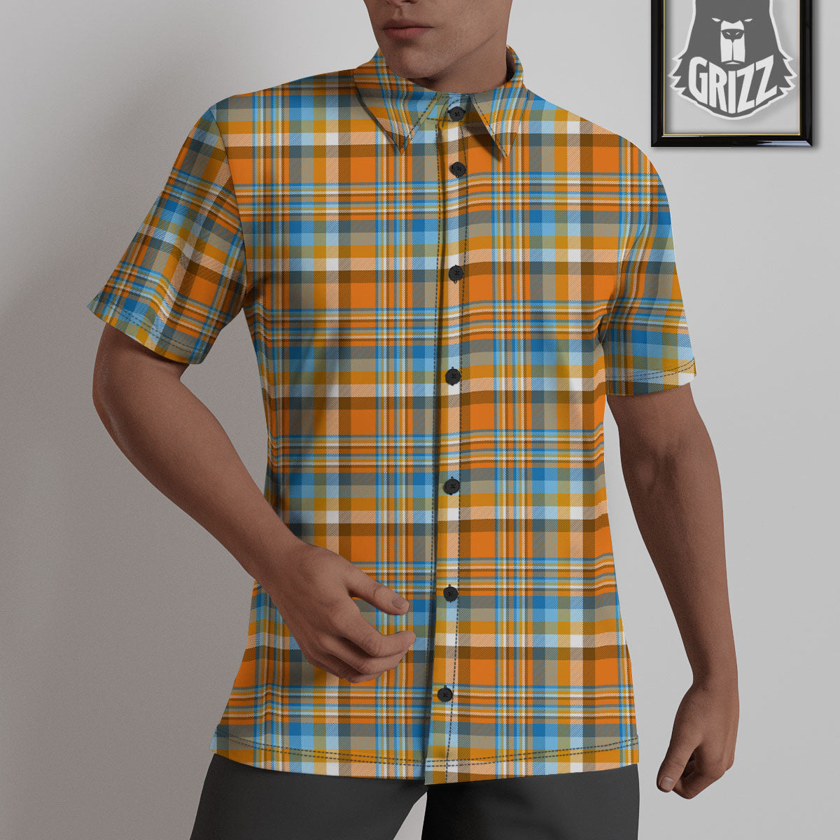Madras Blue And Orange Print Pattern Untucked Shirts-grizzshop
