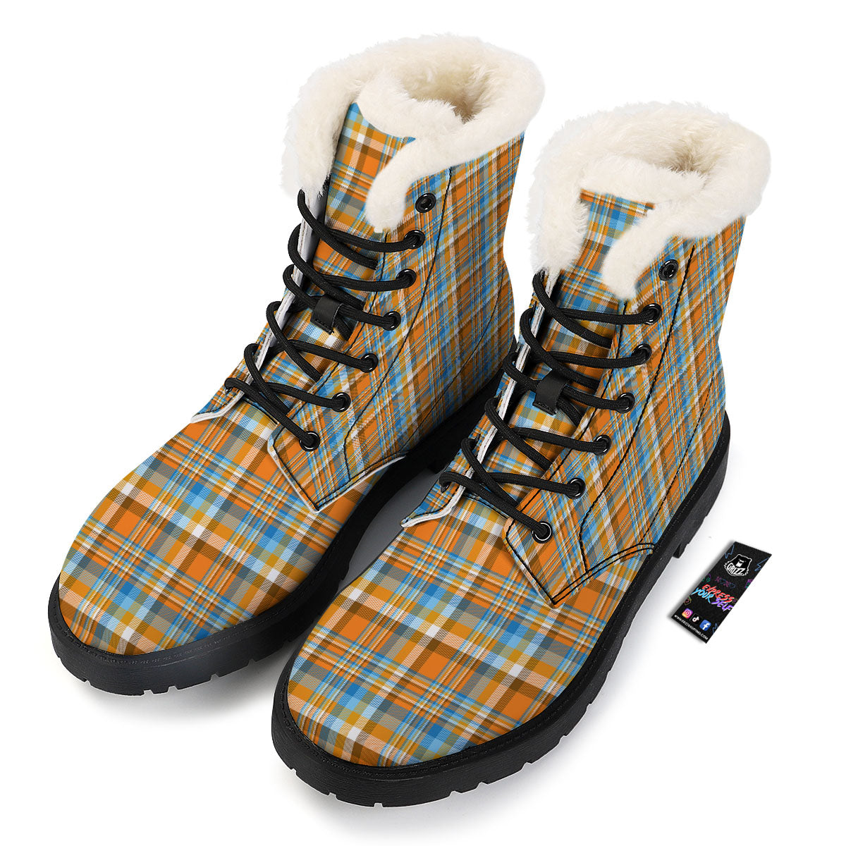 Madras Blue And Orange Print Pattern Winter Boots-grizzshop