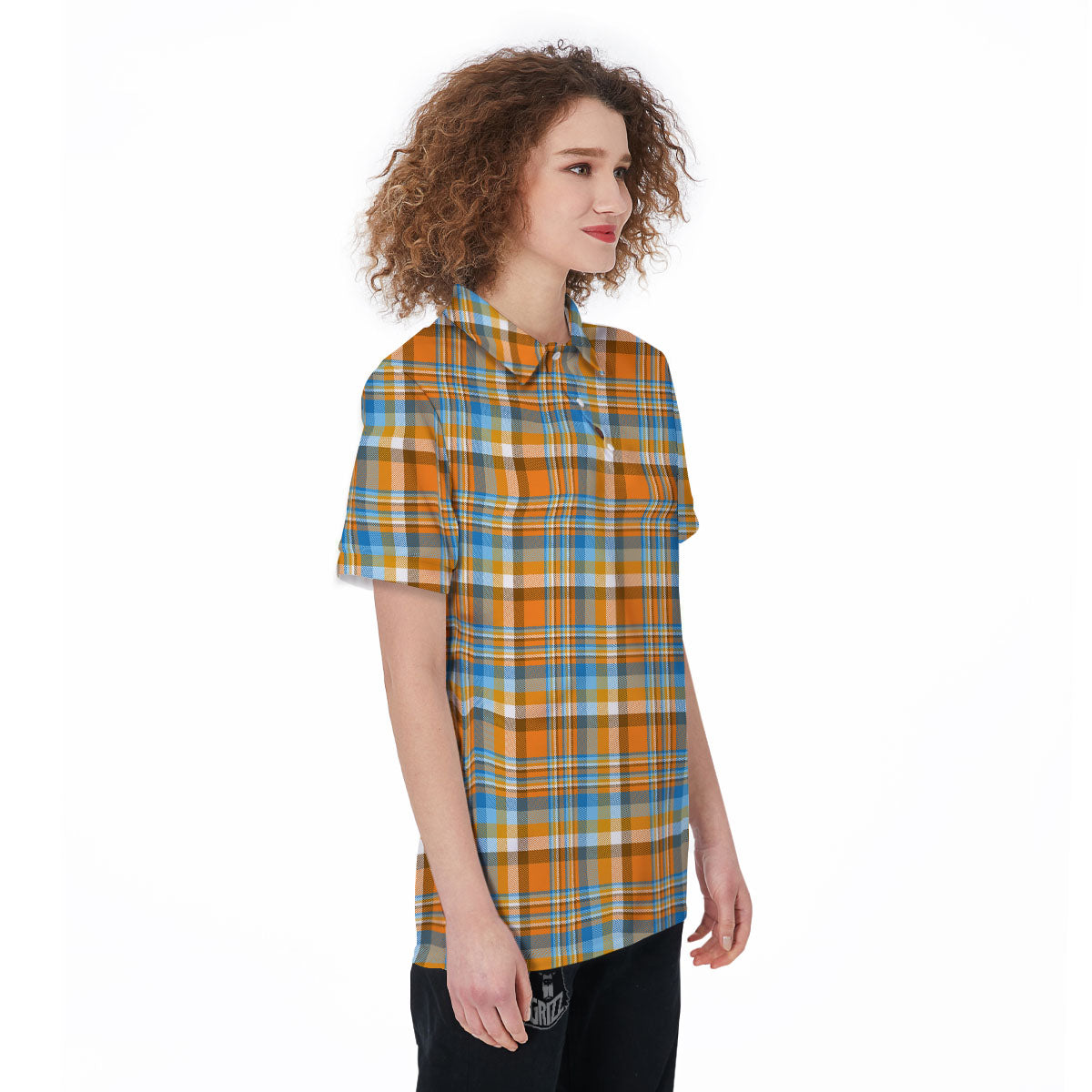 Madras Blue And Orange Print Pattern Women's Golf Shirts-grizzshop