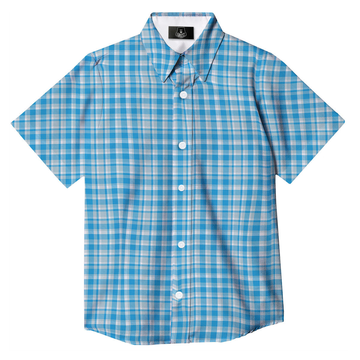 Madras Blue Print Pattern Button Up Shirt-grizzshop