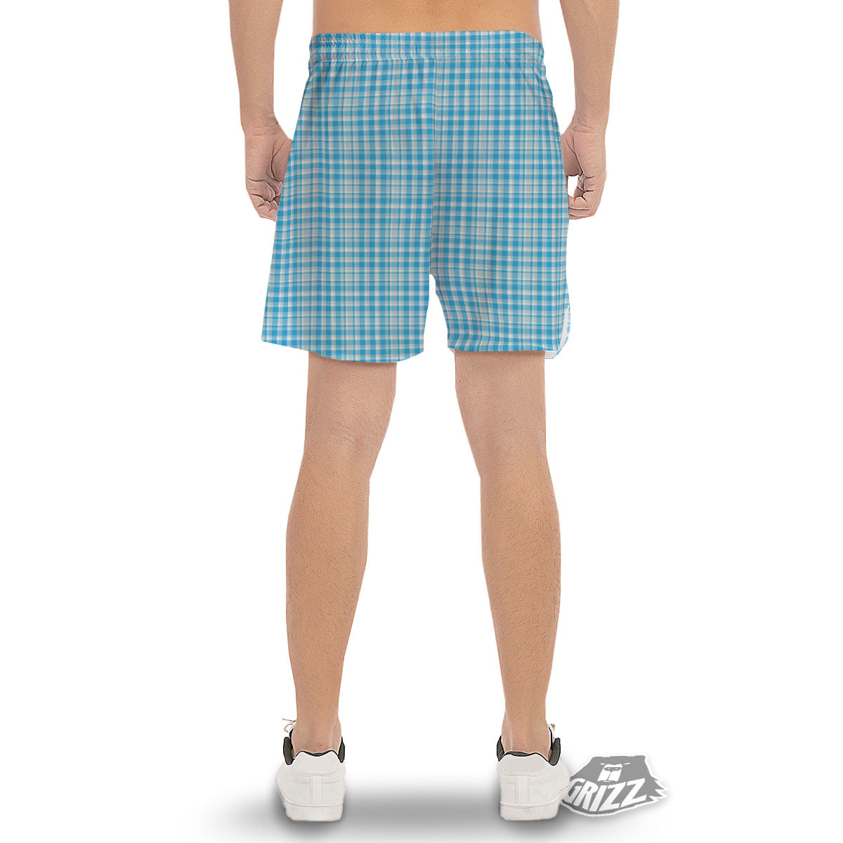 Madras Blue Print Pattern Men's Gym Shorts-grizzshop