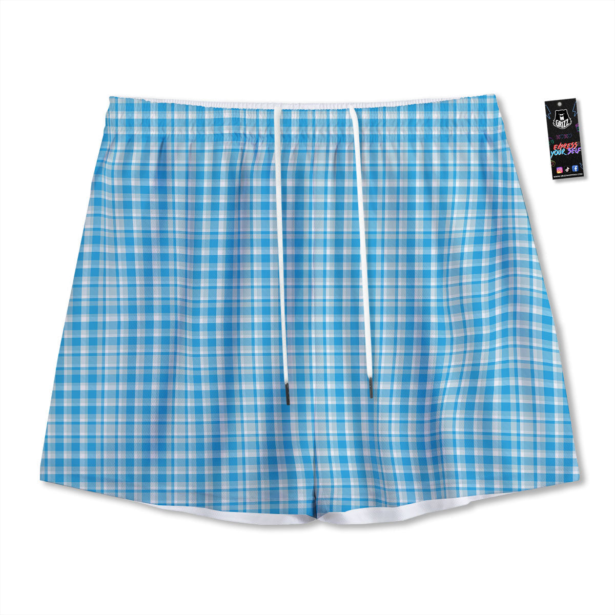 Madras Blue Print Pattern Mesh Shorts-grizzshop