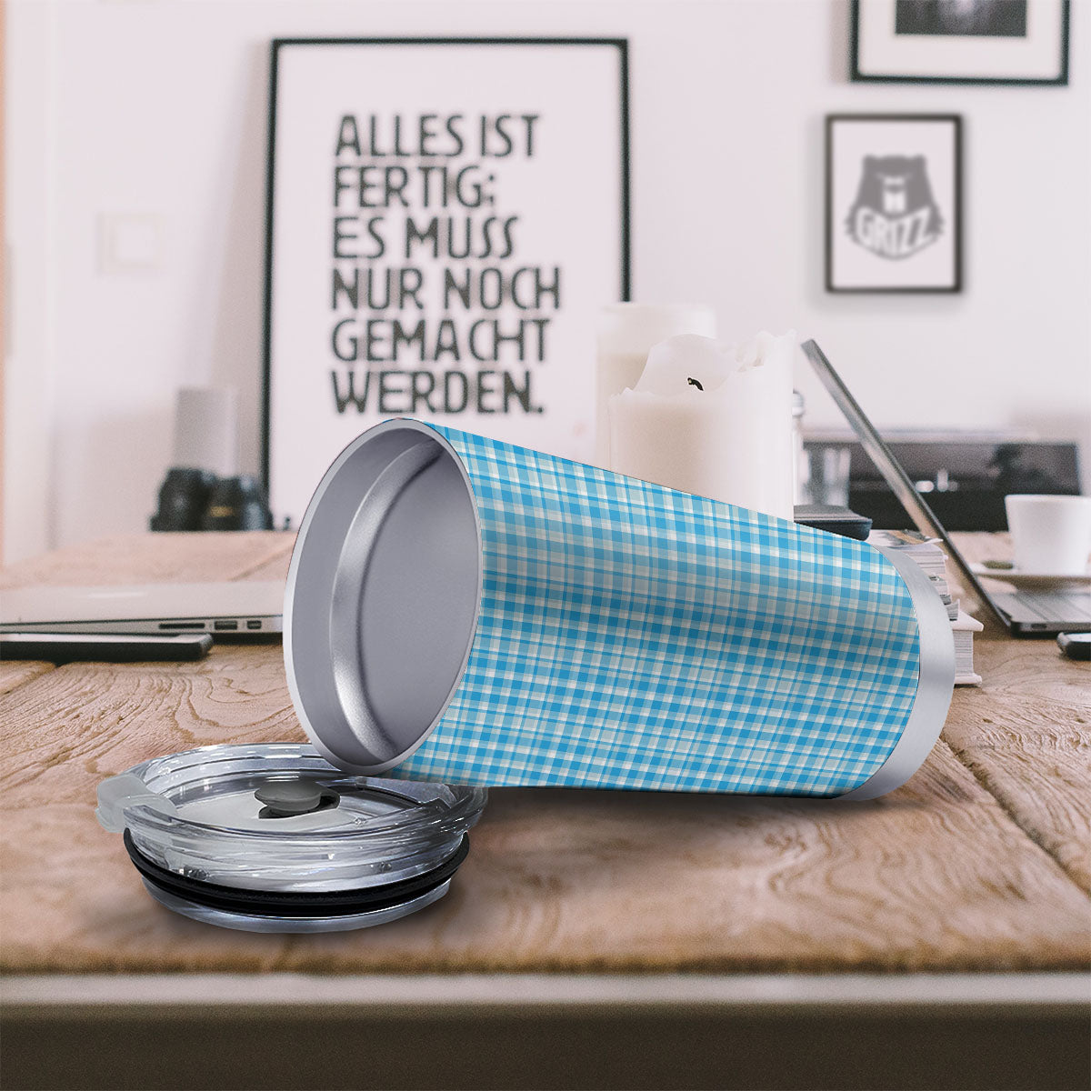 Madras Blue Print Pattern Tumbler-grizzshop