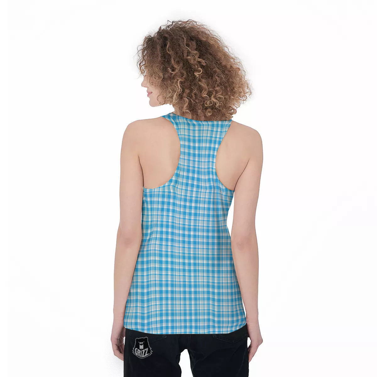 Madras Blue Print Pattern Women's Racerback Tank Top-grizzshop