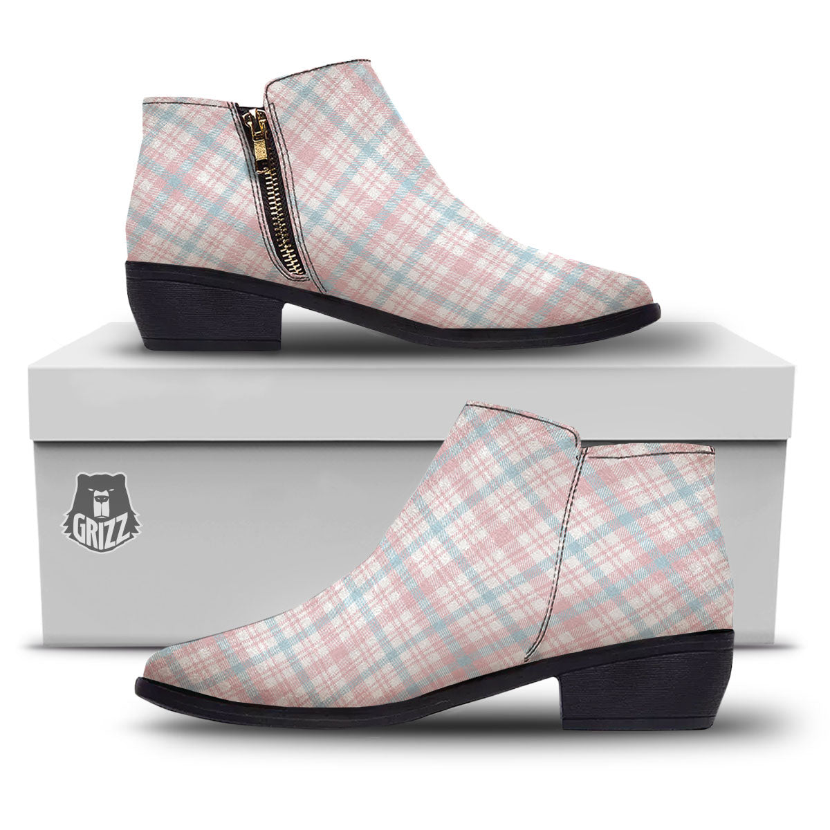 Madras Pastel Print Pattern Ankle Boots-grizzshop