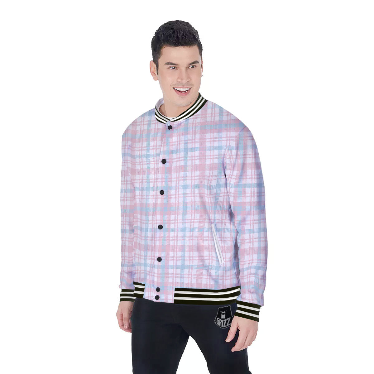 Madras Pastel Print Pattern Baseball Jacket-grizzshop