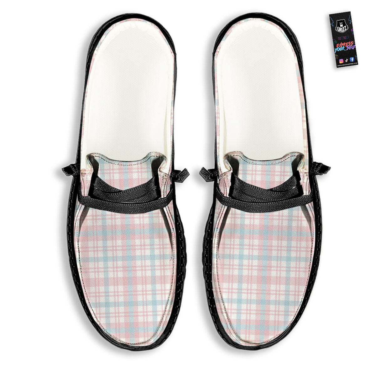 Madras Pastel Print Pattern Black Loafers-grizzshop