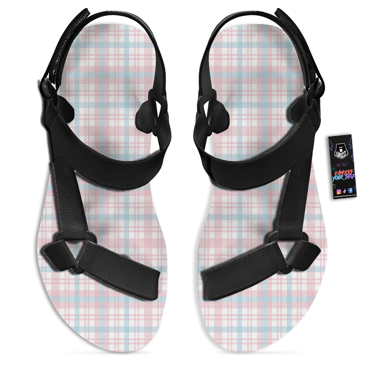 Madras Pastel Print Pattern Black Open Toe Sandals-grizzshop