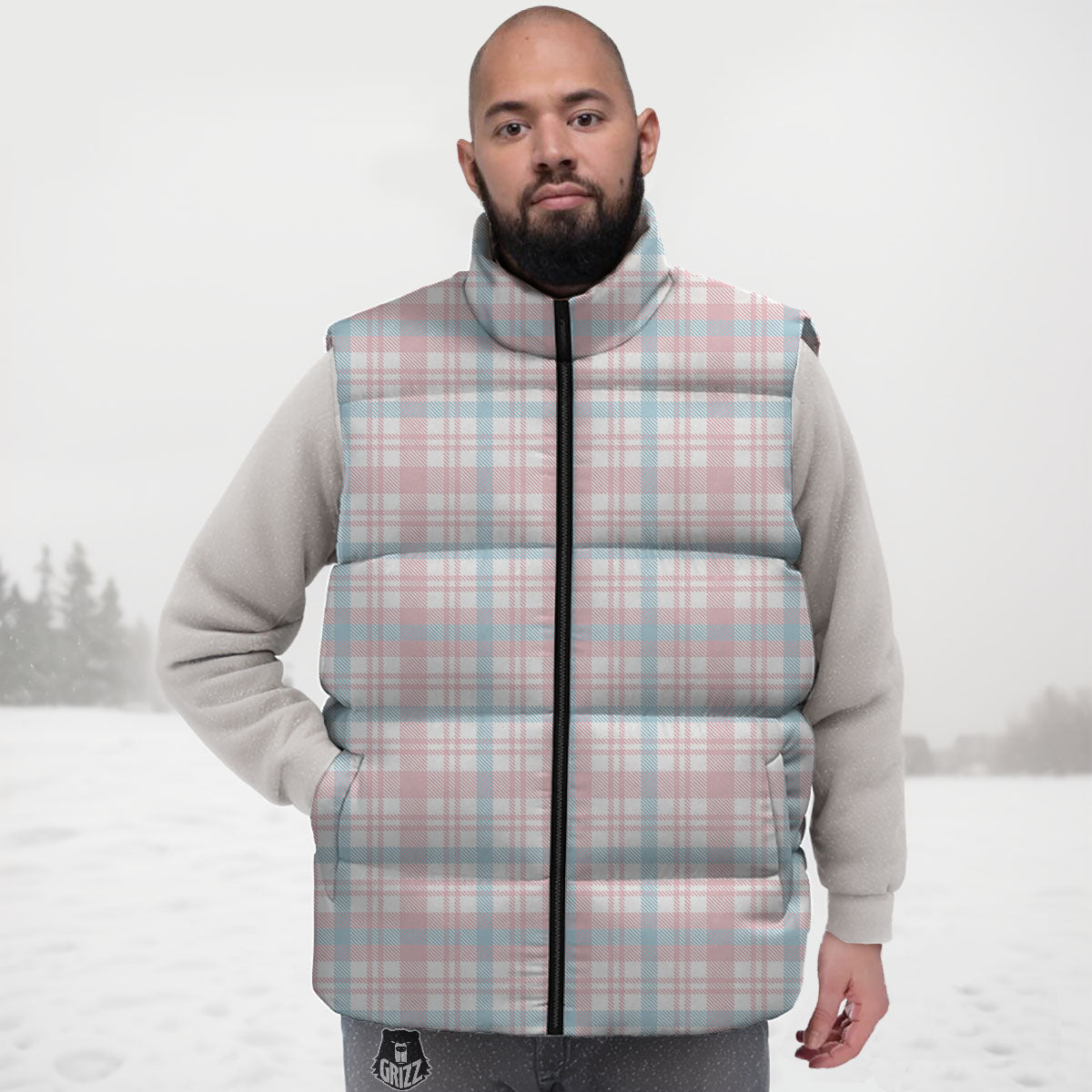 Madras Pastel Print Pattern Down Vest-grizzshop