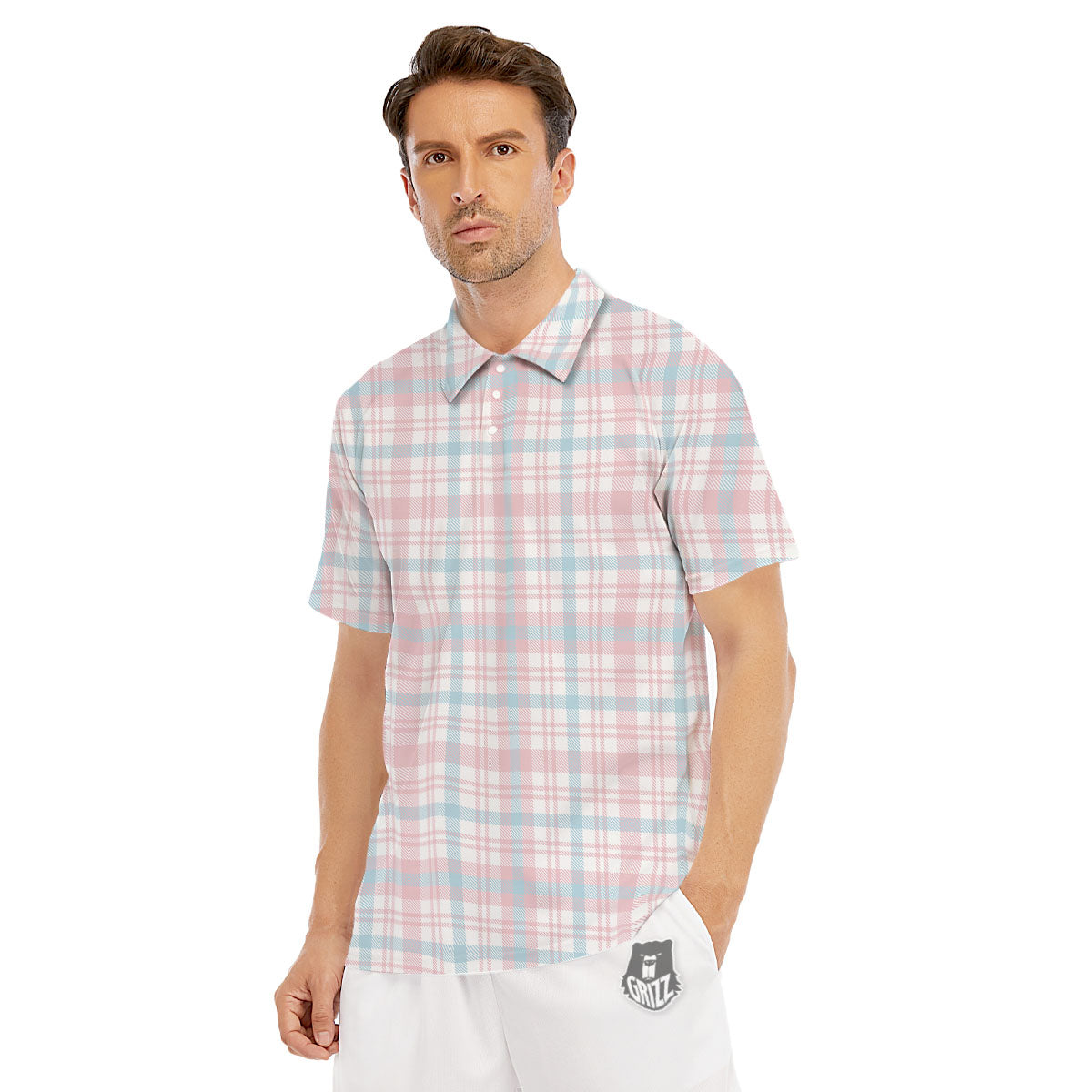 Madras Pastel Print Pattern Men's Golf Shirts-grizzshop
