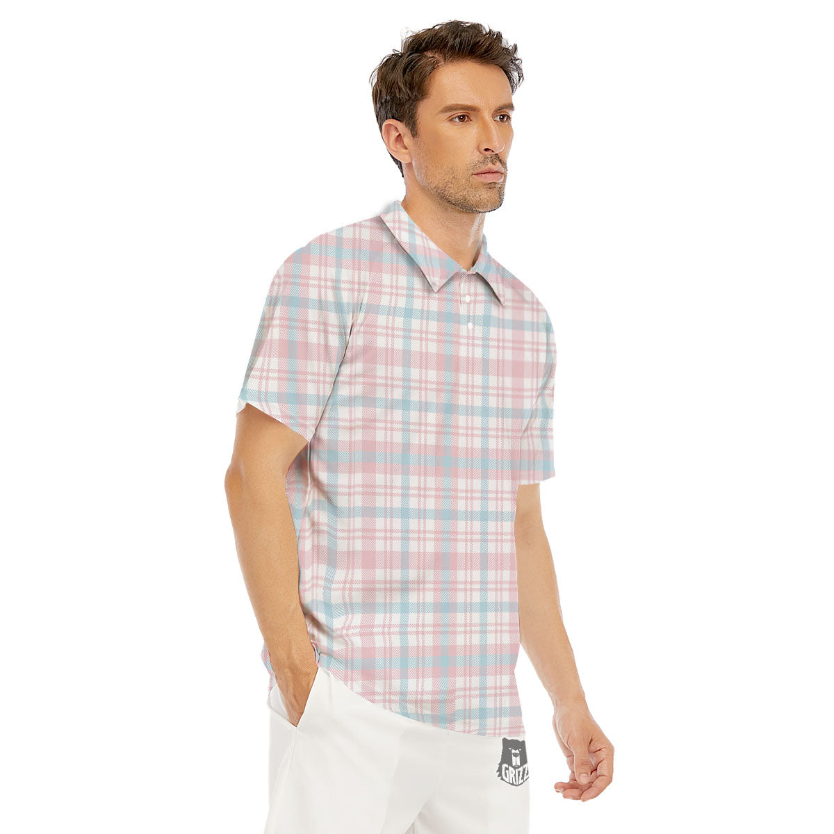 Madras Pastel Print Pattern Men's Golf Shirts-grizzshop