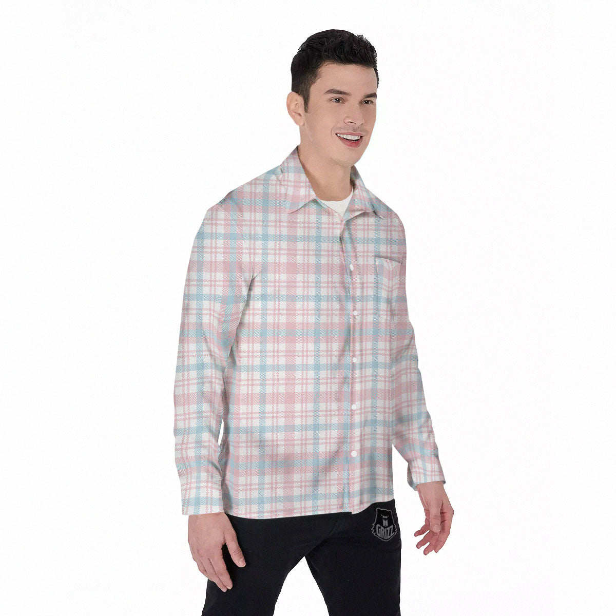 Madras Pastel Print Pattern Men's Long Sleeve Shirts-grizzshop