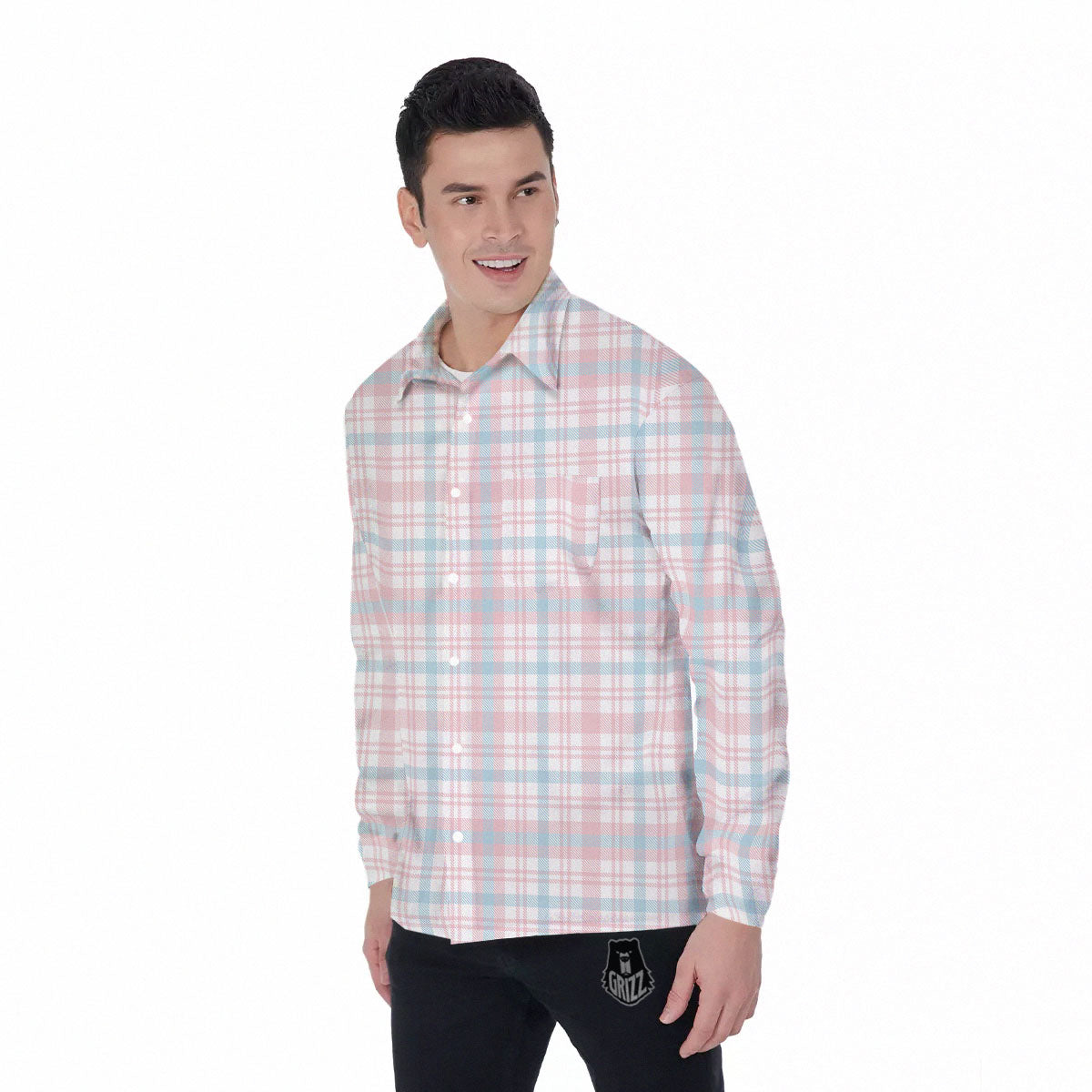 Madras Pastel Print Pattern Men's Long Sleeve Shirts-grizzshop