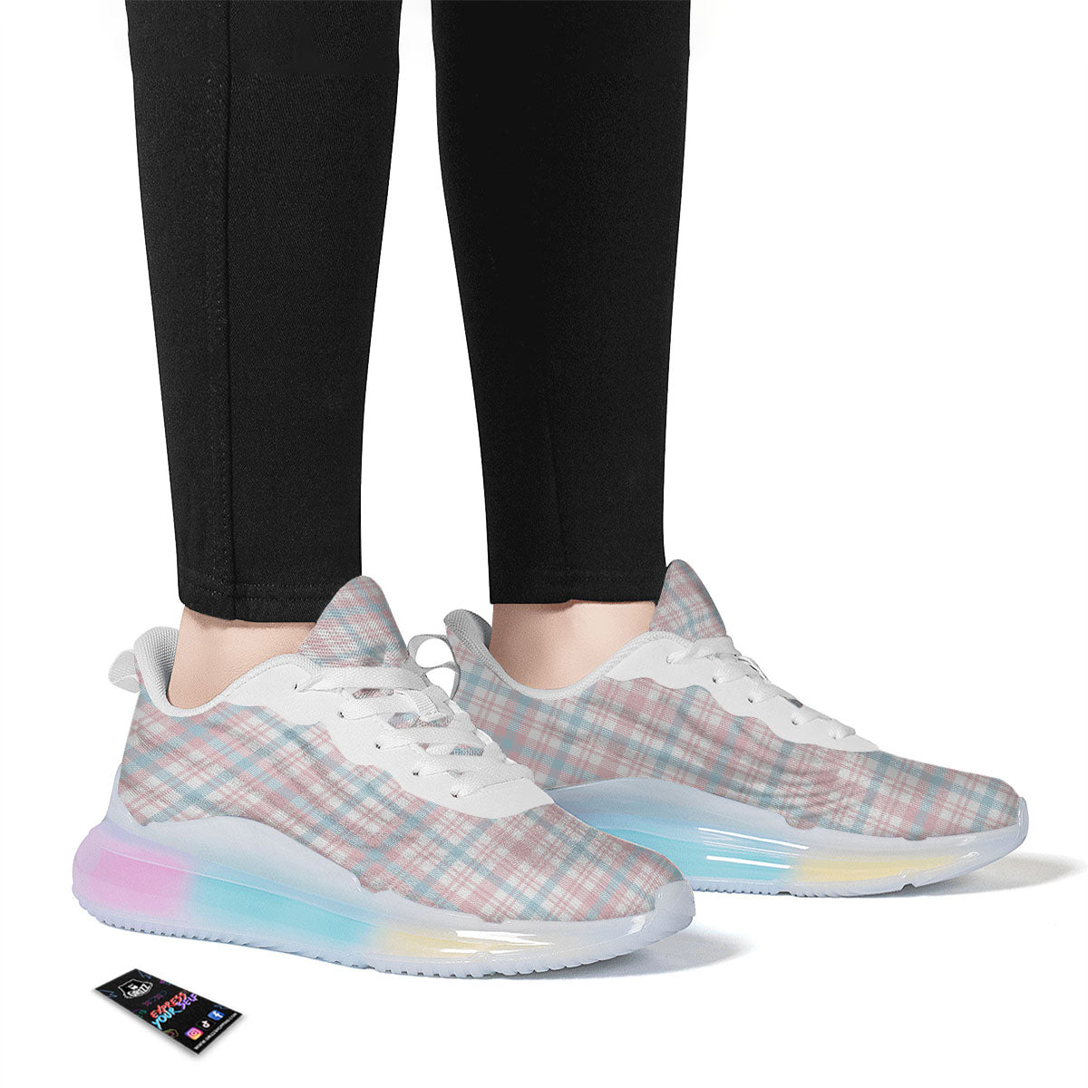 Madras Pastel Print Pattern Running Sneakers-grizzshop