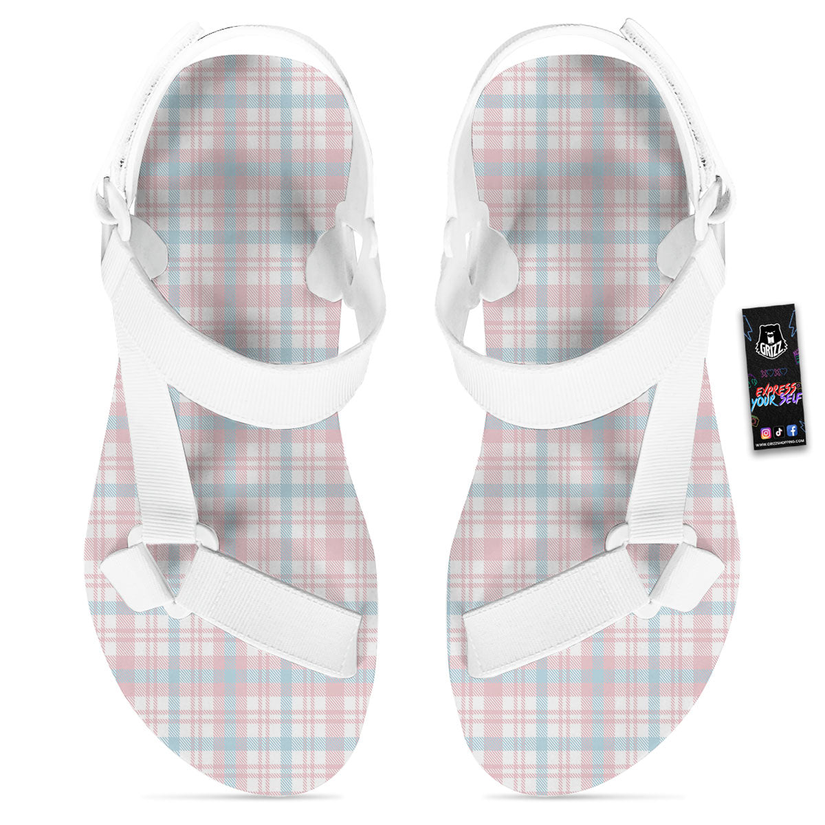 Madras Pastel Print Pattern White Open Toe Sandals-grizzshop