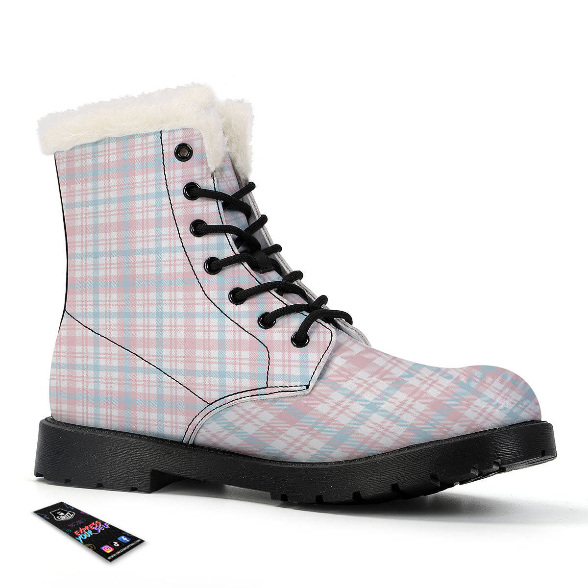 Madras Pastel Print Pattern Winter Boots-grizzshop