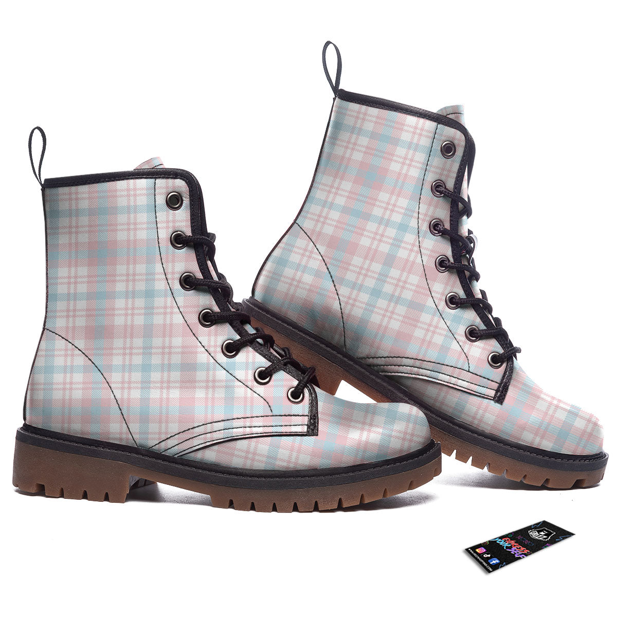 Madras Pastel Print Pattern Work Boots-grizzshop