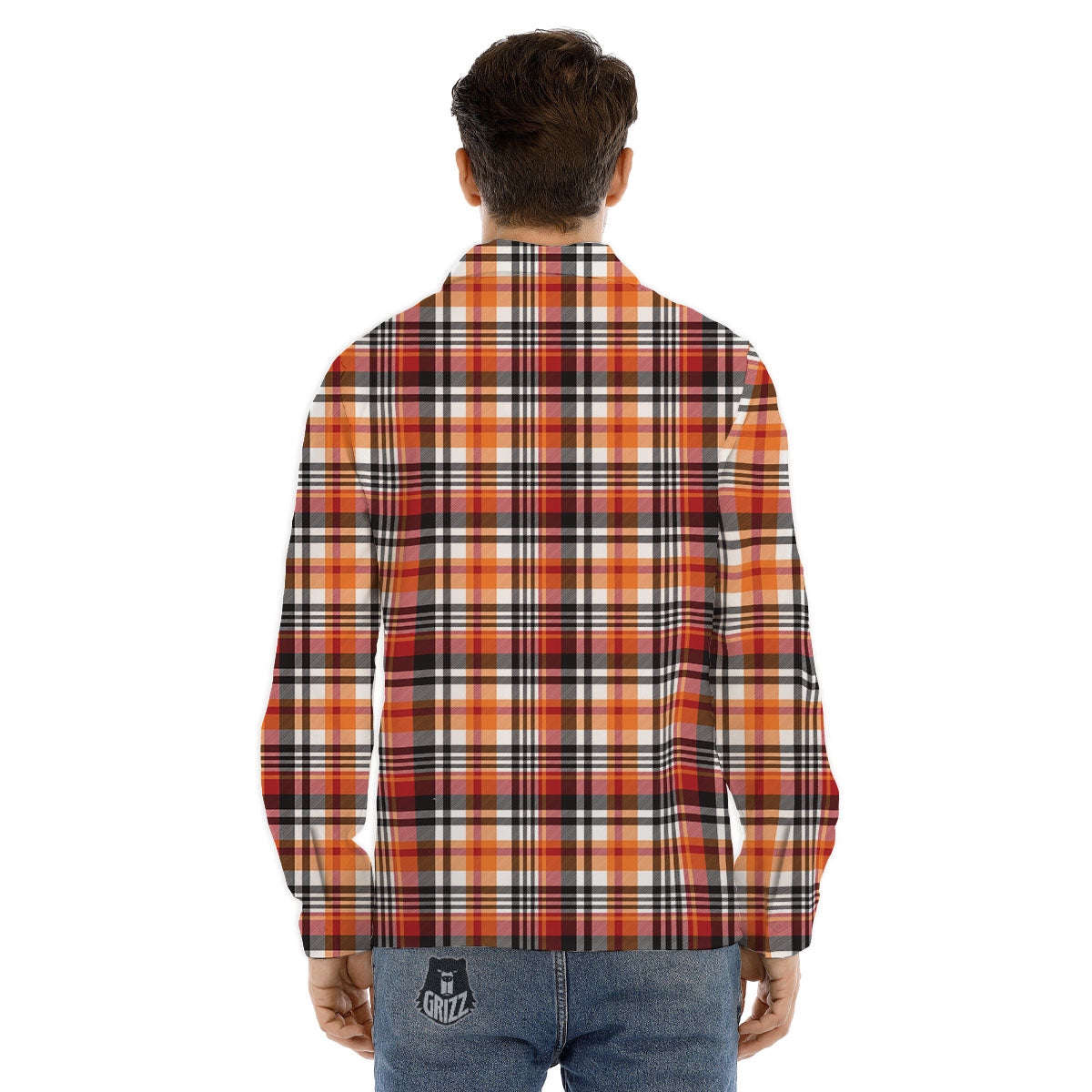 Madras Plaid Black And Orange Print Pattern Men's Dress Shirts-grizzshop