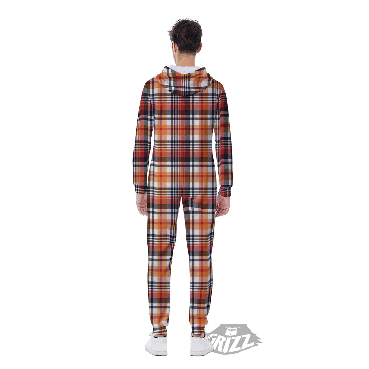 Madras Plaid Black And Orange Print Pattern Men's Jumpsuit-grizzshop
