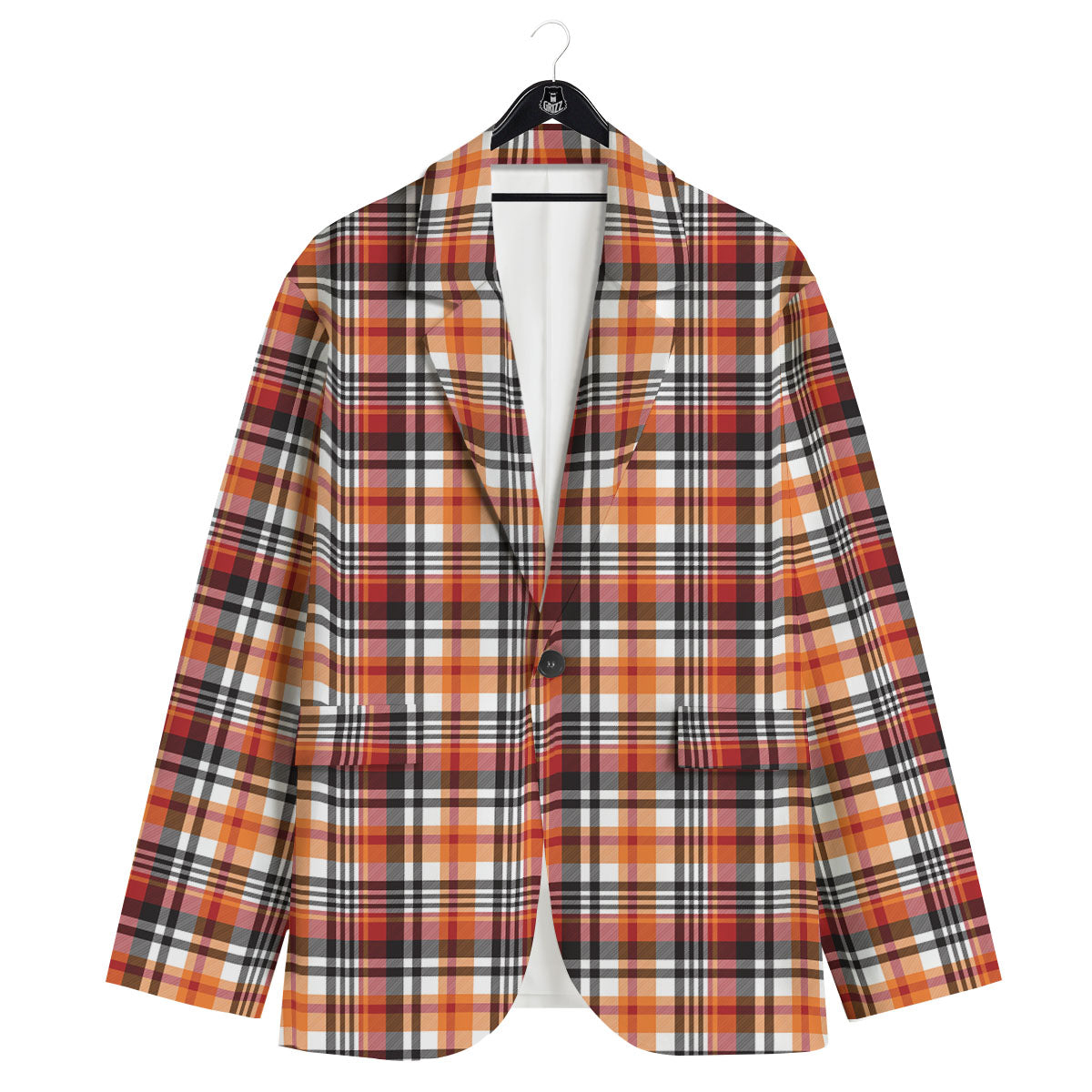 Madras Plaid Black And Orange Print Pattern Men's Sport Coat-grizzshop