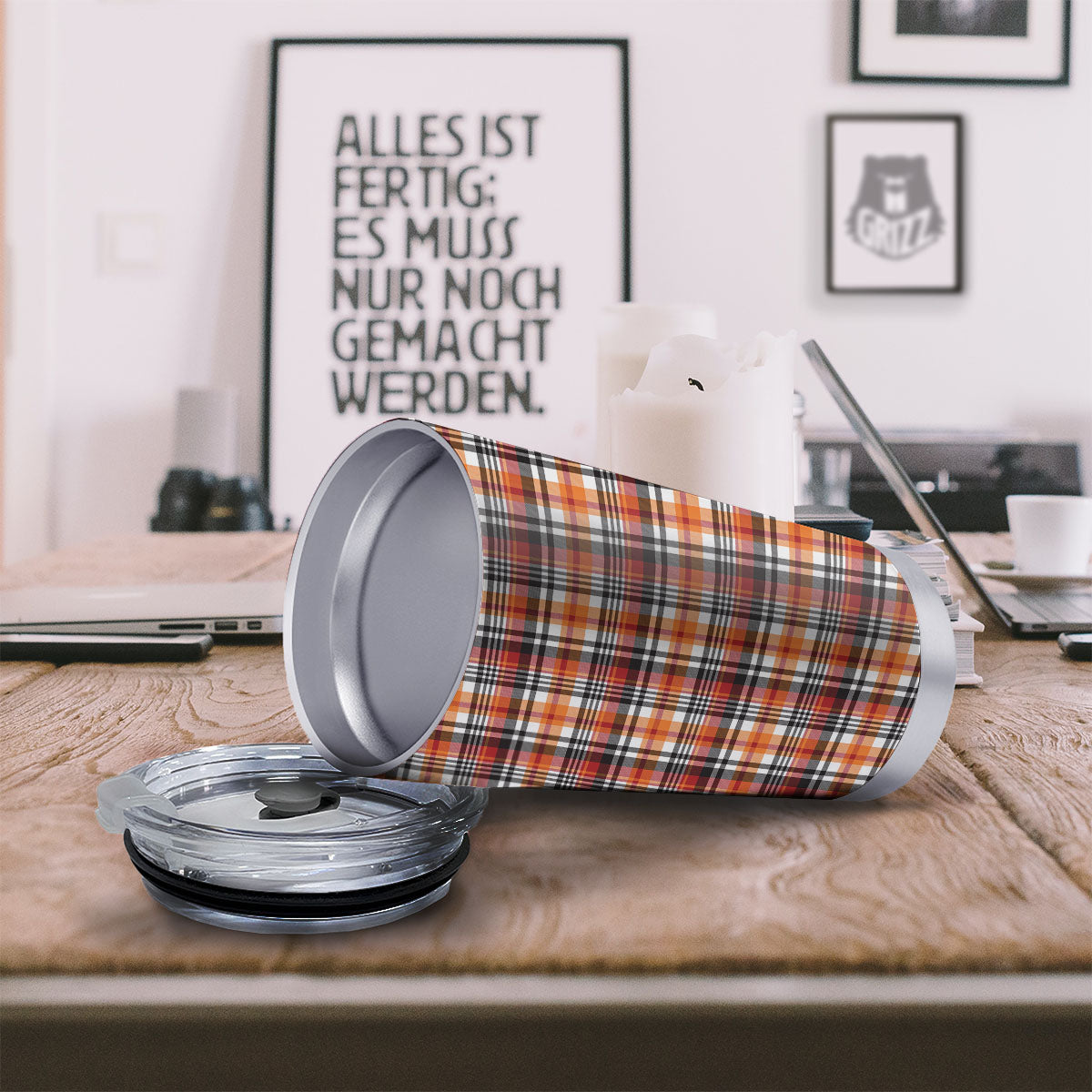 Madras Plaid Black And Orange Print Pattern Tumbler-grizzshop