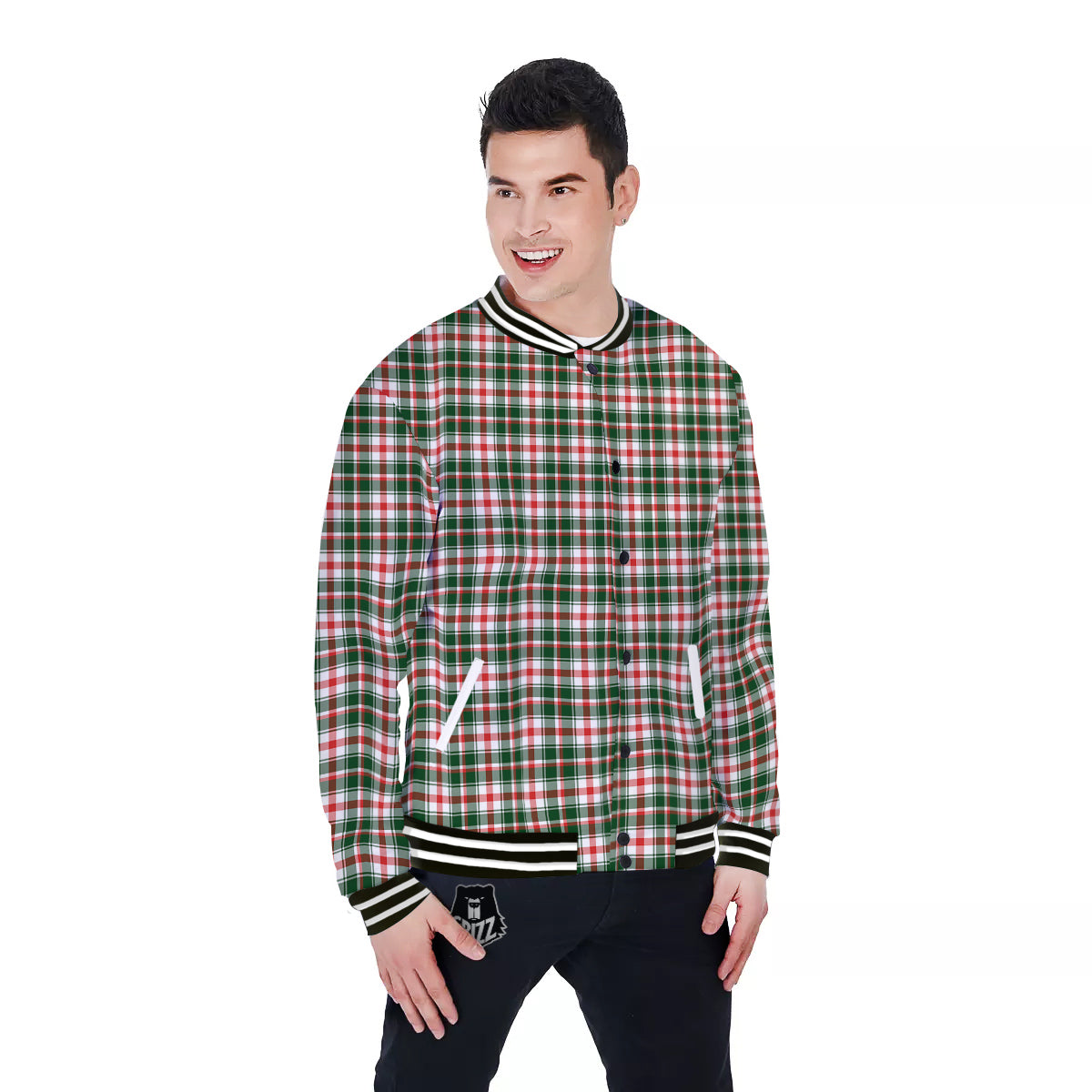 Madras Plaid Christmas Print Baseball Jacket-grizzshop