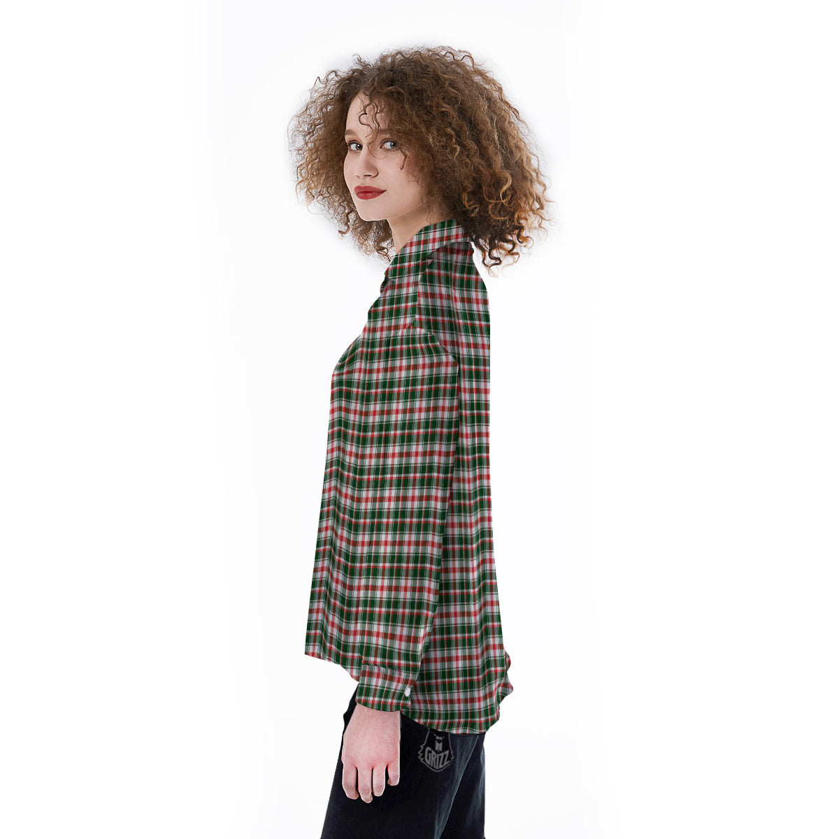 Madras Plaid Christmas Print Women's Long Sleeve Shirts-grizzshop