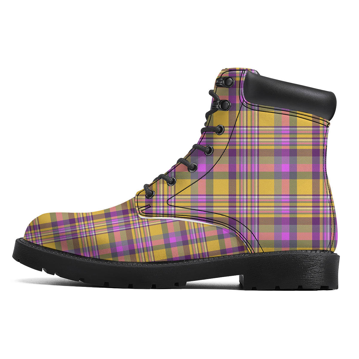 Madras Plaid Orange And Purple Print Pattern Boots-grizzshop