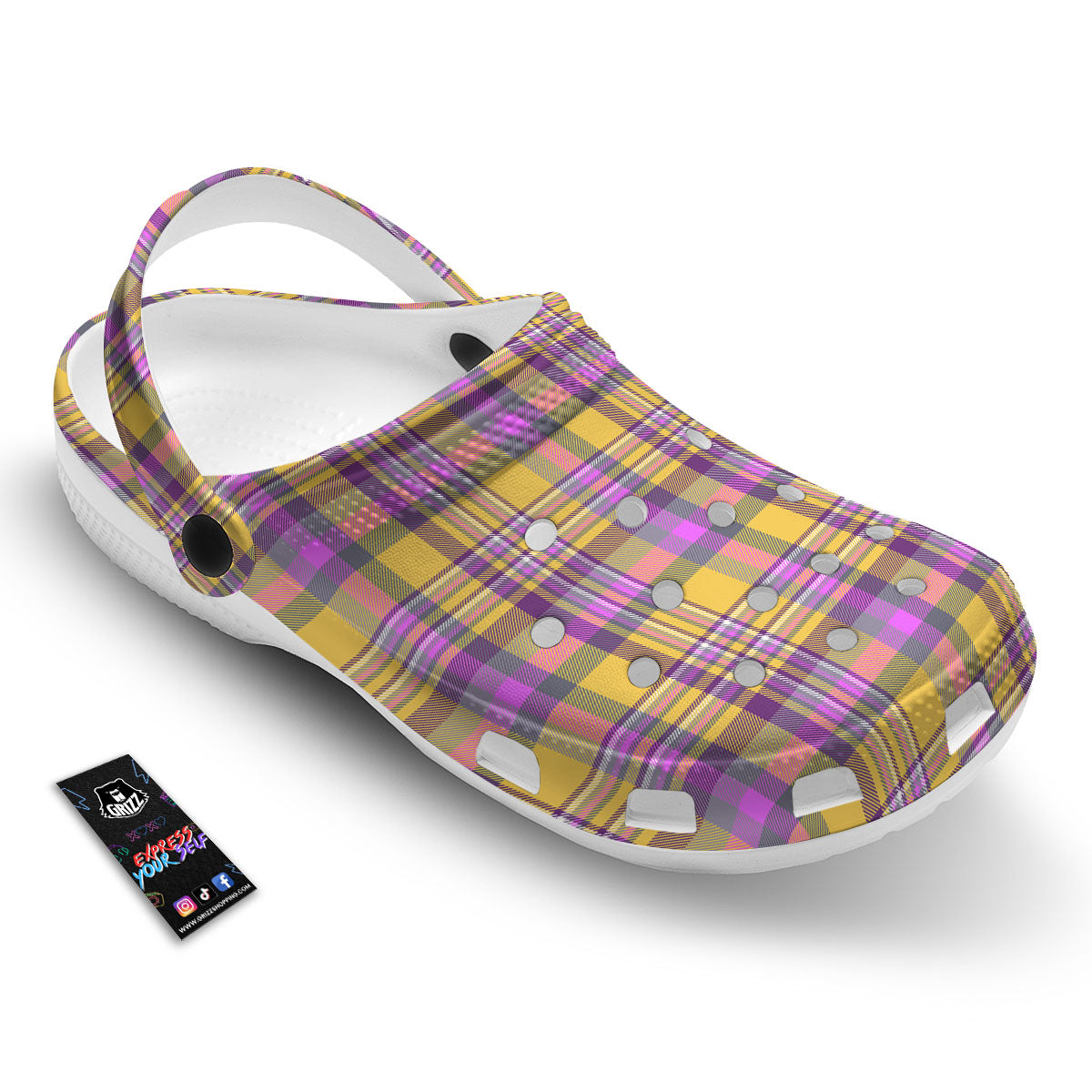 Madras Plaid Orange And Purple Print Pattern Clog-grizzshop