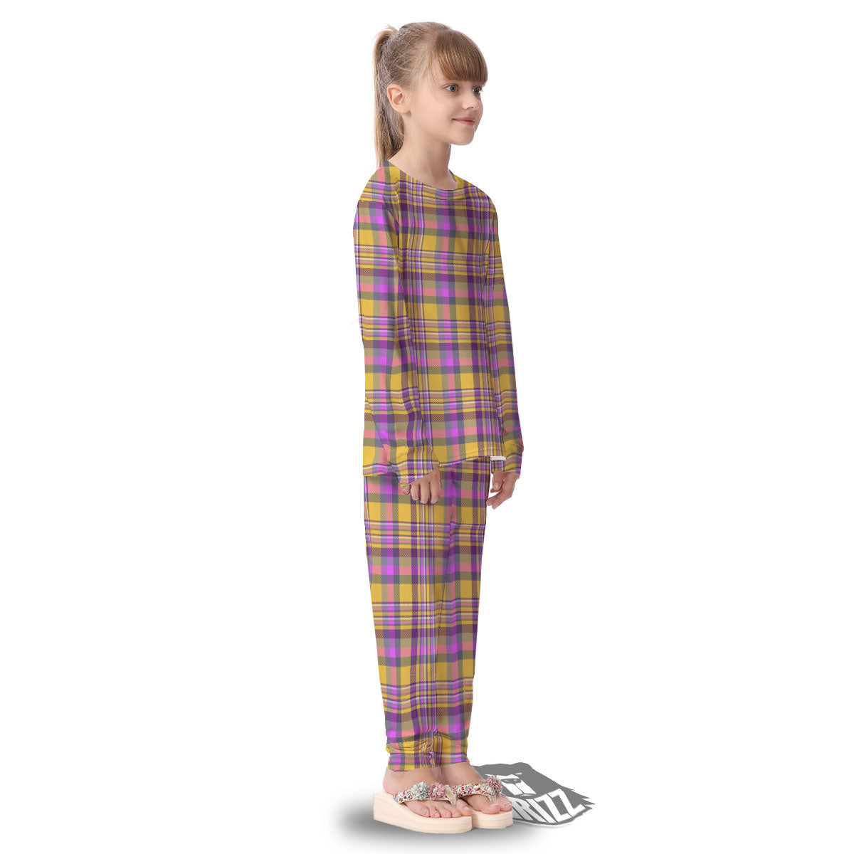 Madras Plaid Orange And Purple Print Pattern Kid's Pajamas-grizzshop