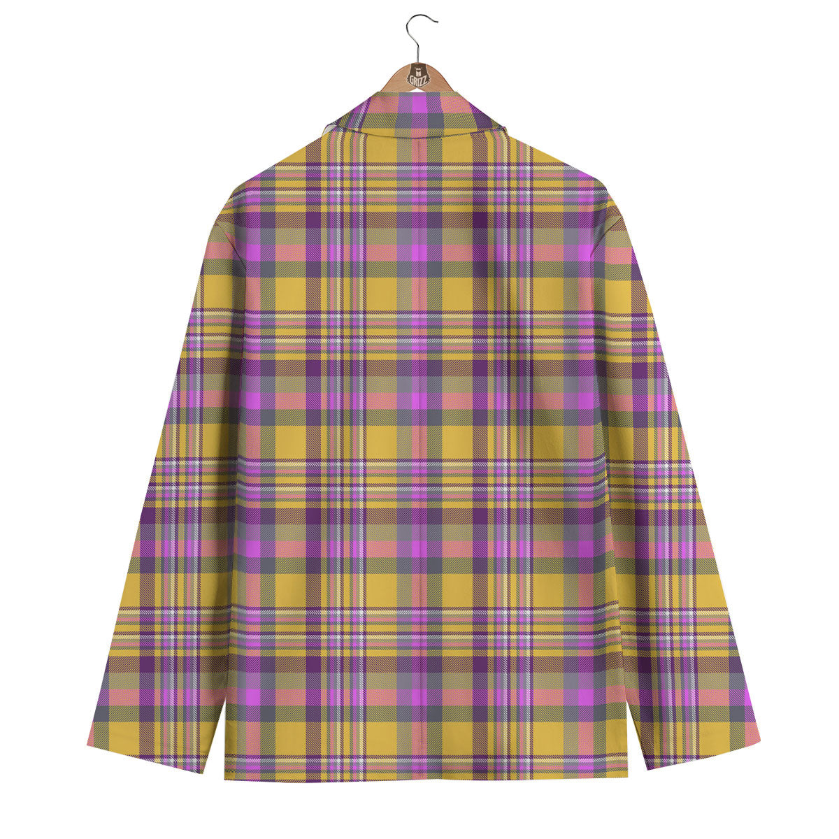 Madras Plaid Orange And Purple Print Pattern Men's Blazer-grizzshop