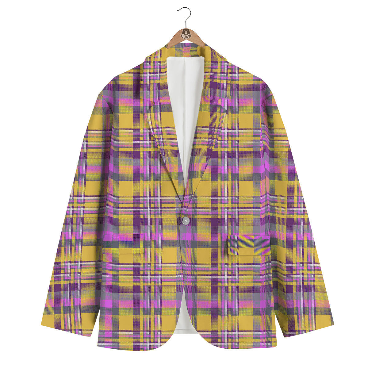 Madras Plaid Orange And Purple Print Pattern Men's Blazer-grizzshop
