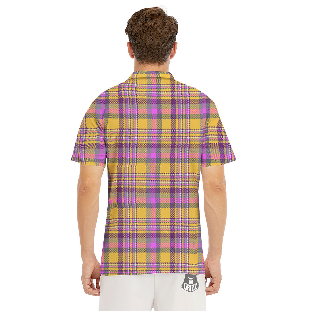 Madras Plaid Orange And Purple Print Pattern Men's Golf Shirts-grizzshop