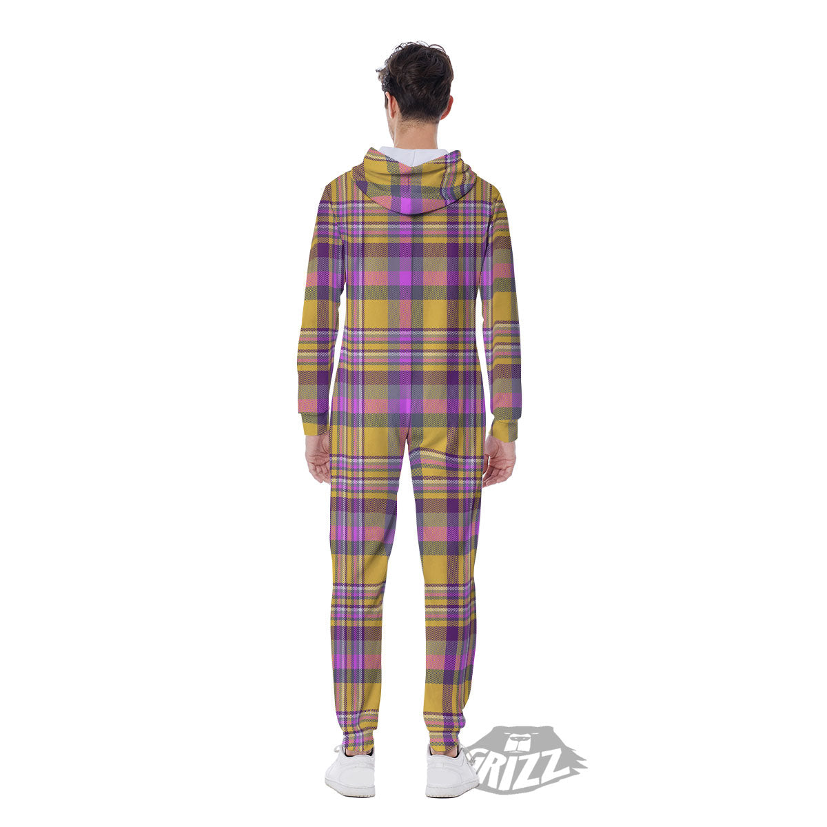Madras Plaid Orange And Purple Print Pattern Men's Jumpsuit-grizzshop