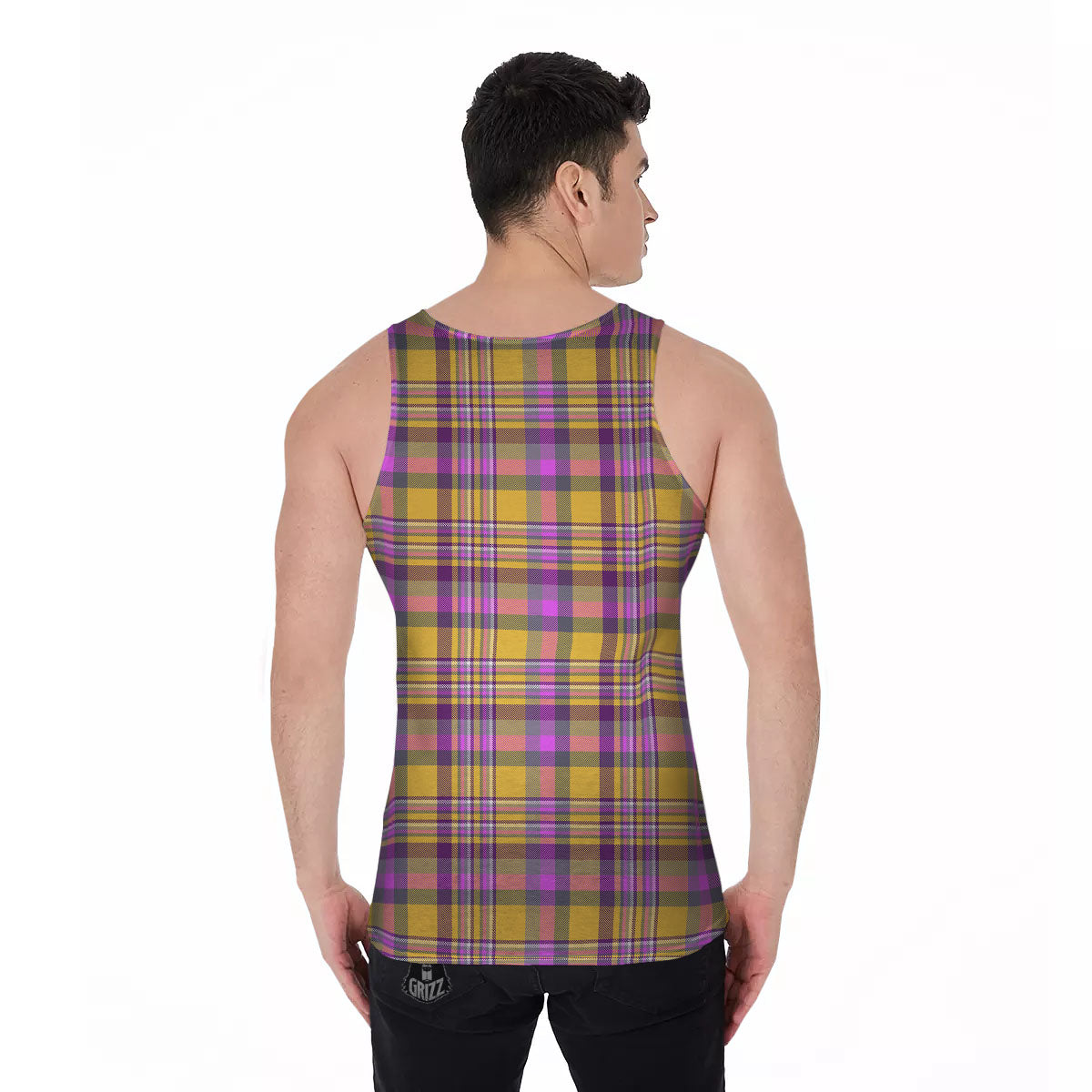 Madras Plaid Orange And Purple Print Pattern Men's Tank Top-grizzshop