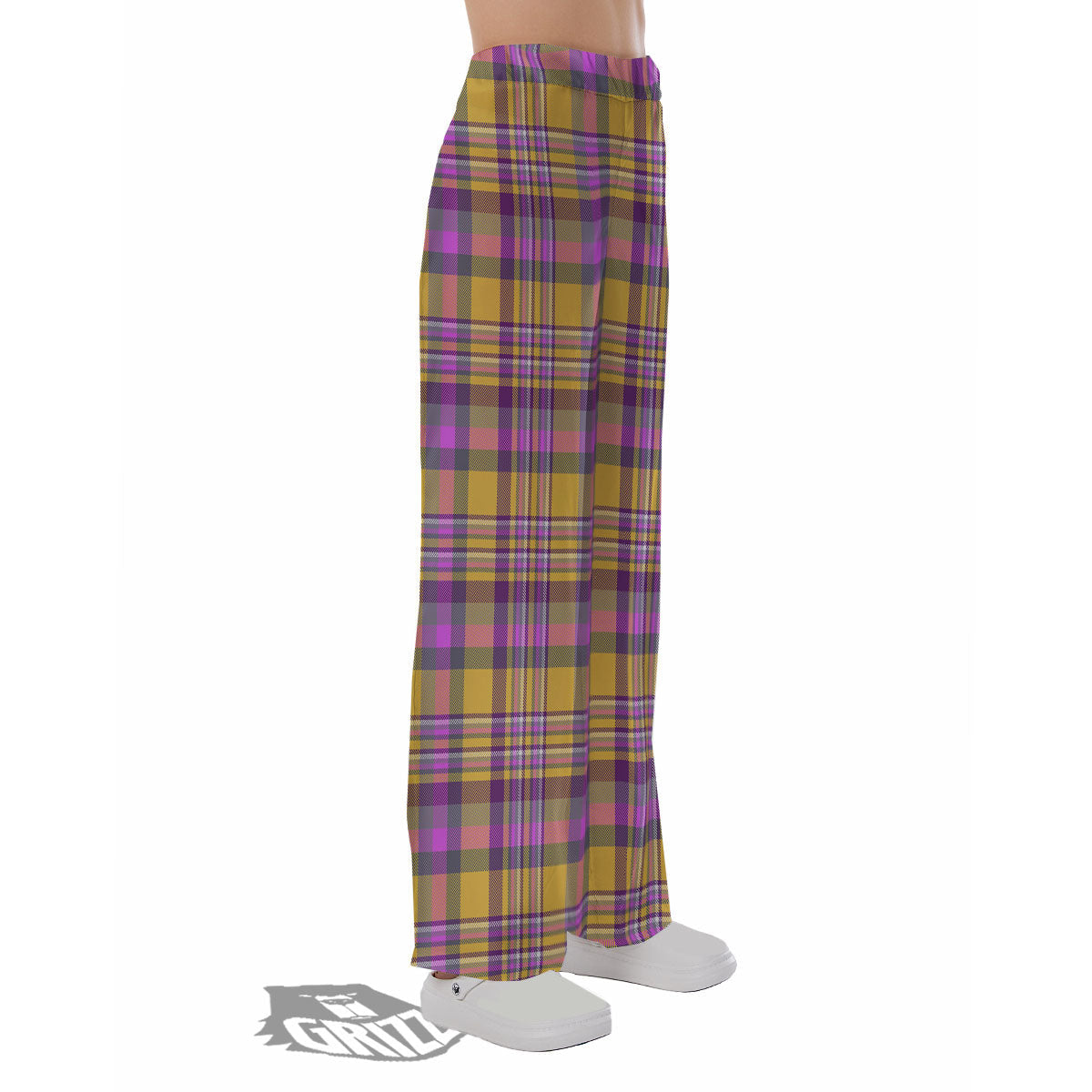 Madras Plaid Orange And Purple Print Pattern Pajama Pants-grizzshop
