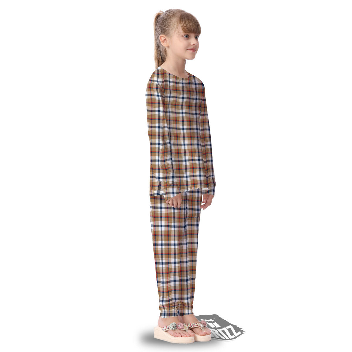 Madras Plaid Red Blue And Beige Print Kid's Pajamas-grizzshop