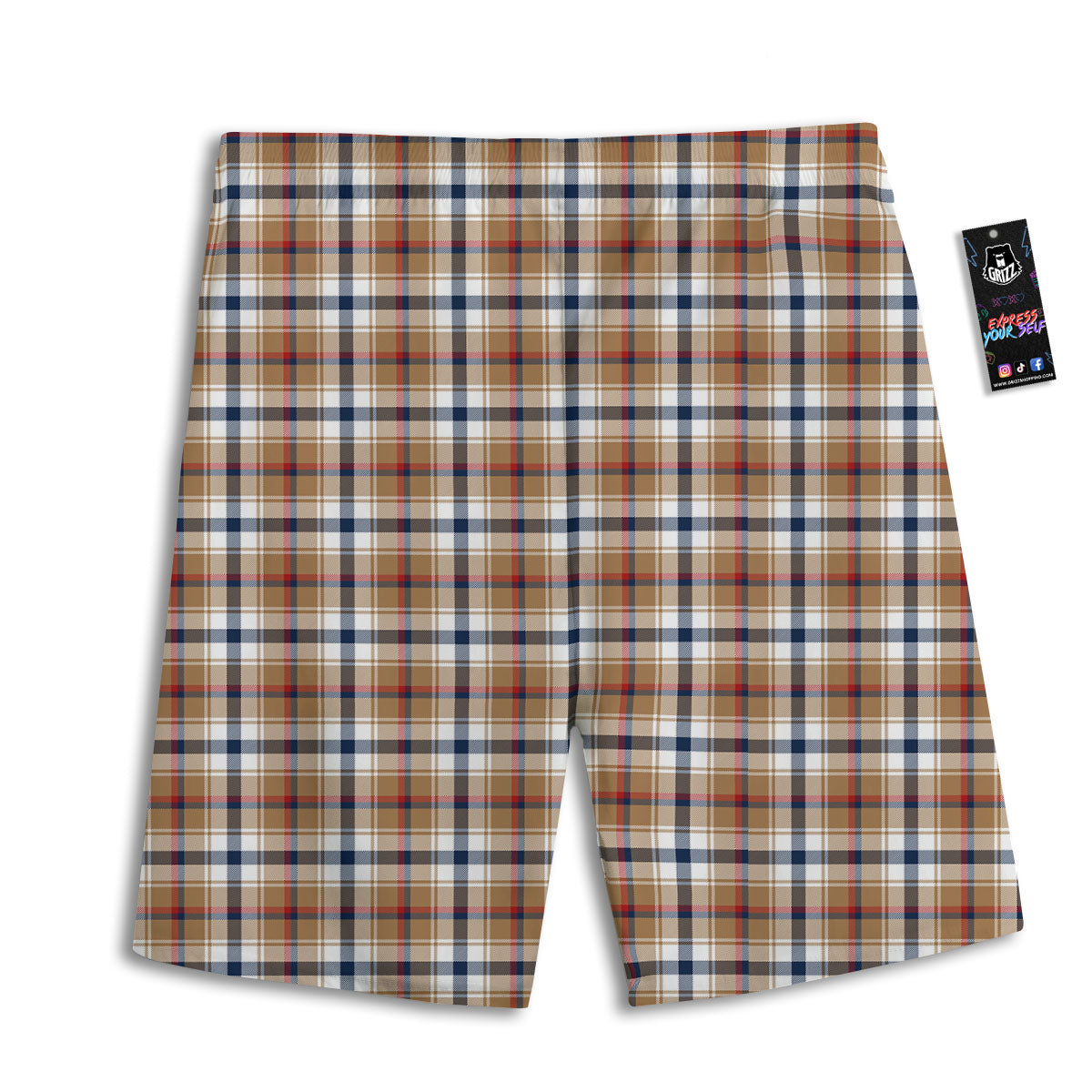 Madras Plaid Red Blue And Beige Print Men's Athletic Shorts