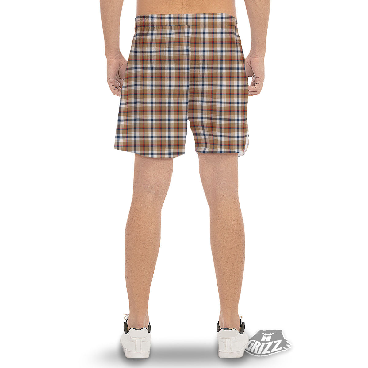 Madras Plaid Red Blue And Beige Print Men's Gym Shorts-grizzshop