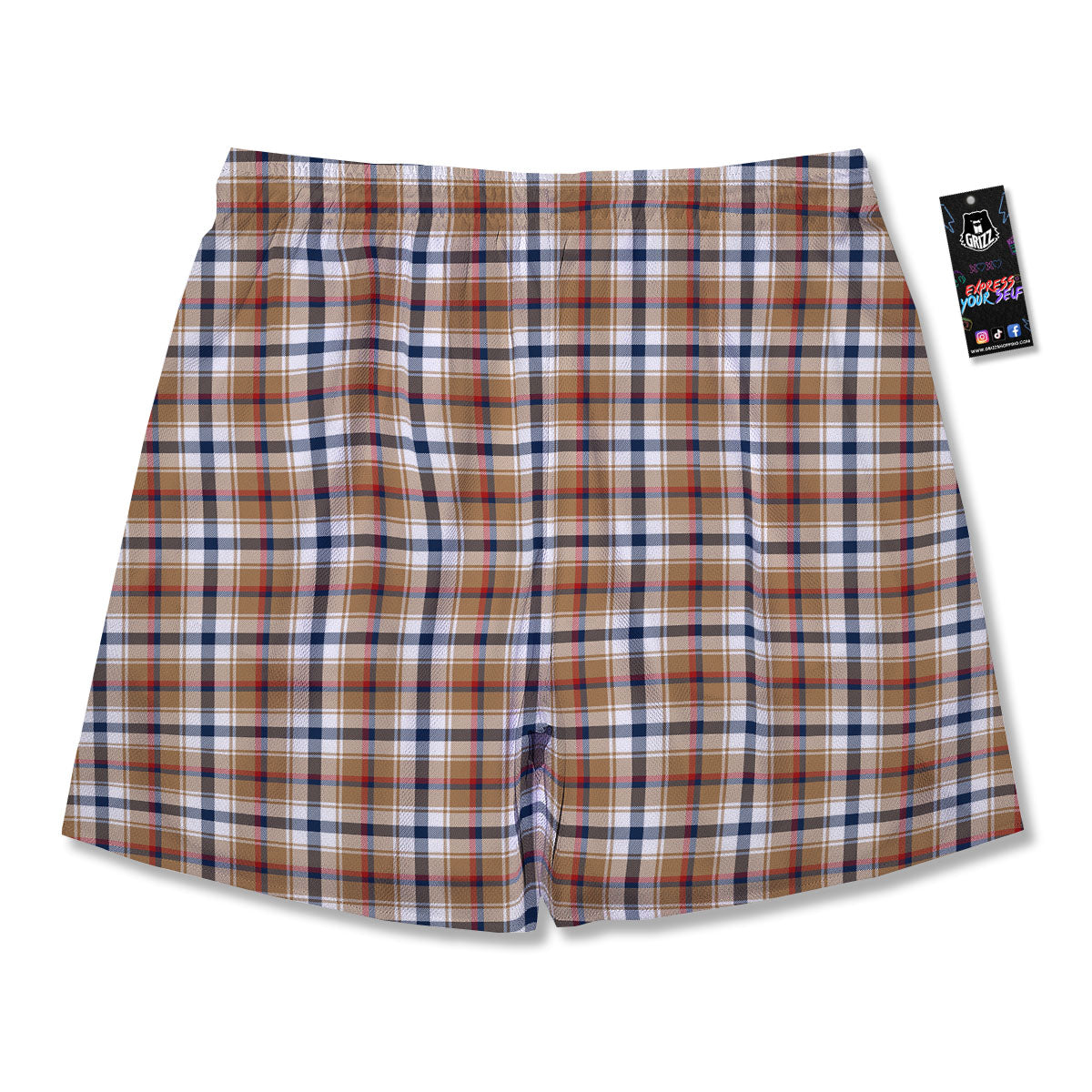 Madras Plaid Red Blue And Beige Print Men's Running Shorts-grizzshop