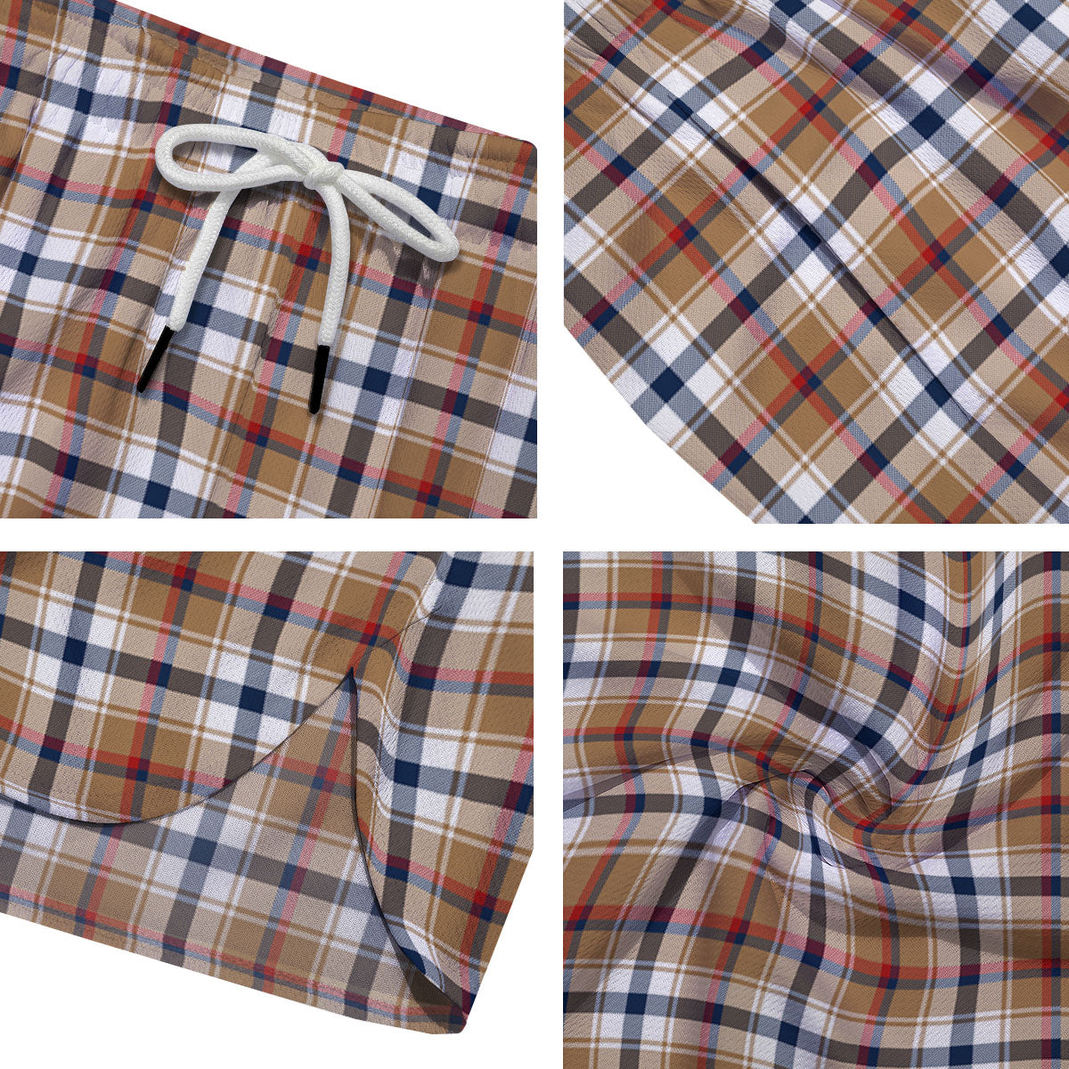 Madras Plaid Red Blue And Beige Print Men's Running Shorts-grizzshop