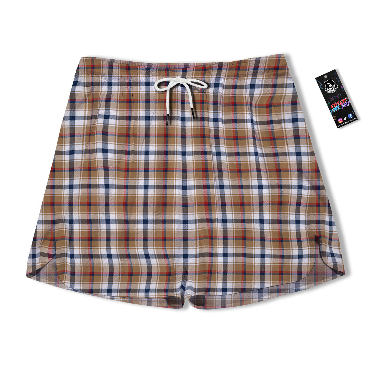 Madras Plaid Red Blue And Beige Print Men's Running Shorts-grizzshop
