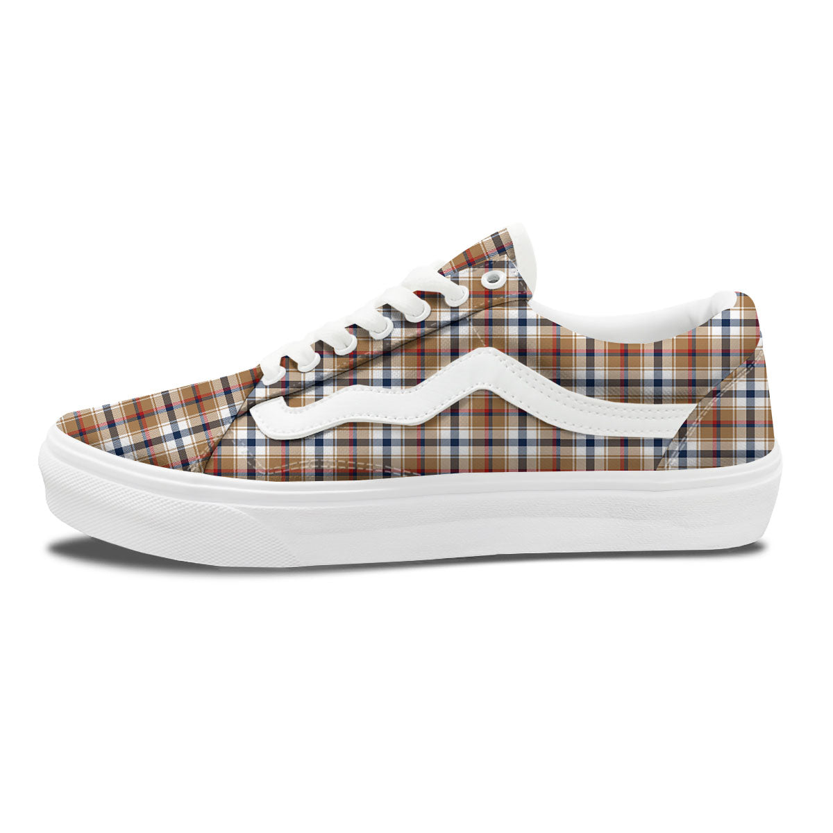 Madras Plaid Red Blue And Beige Print Skate Shoes-grizzshop