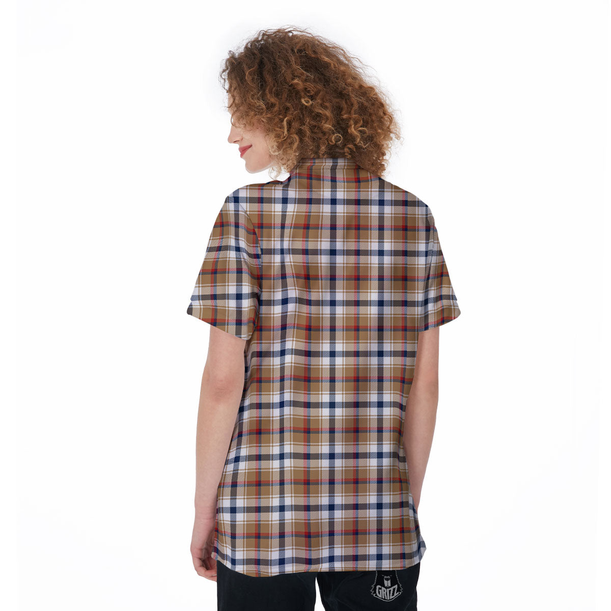Madras Plaid Red Blue And Beige Print Women's Golf Shirts-grizzshop