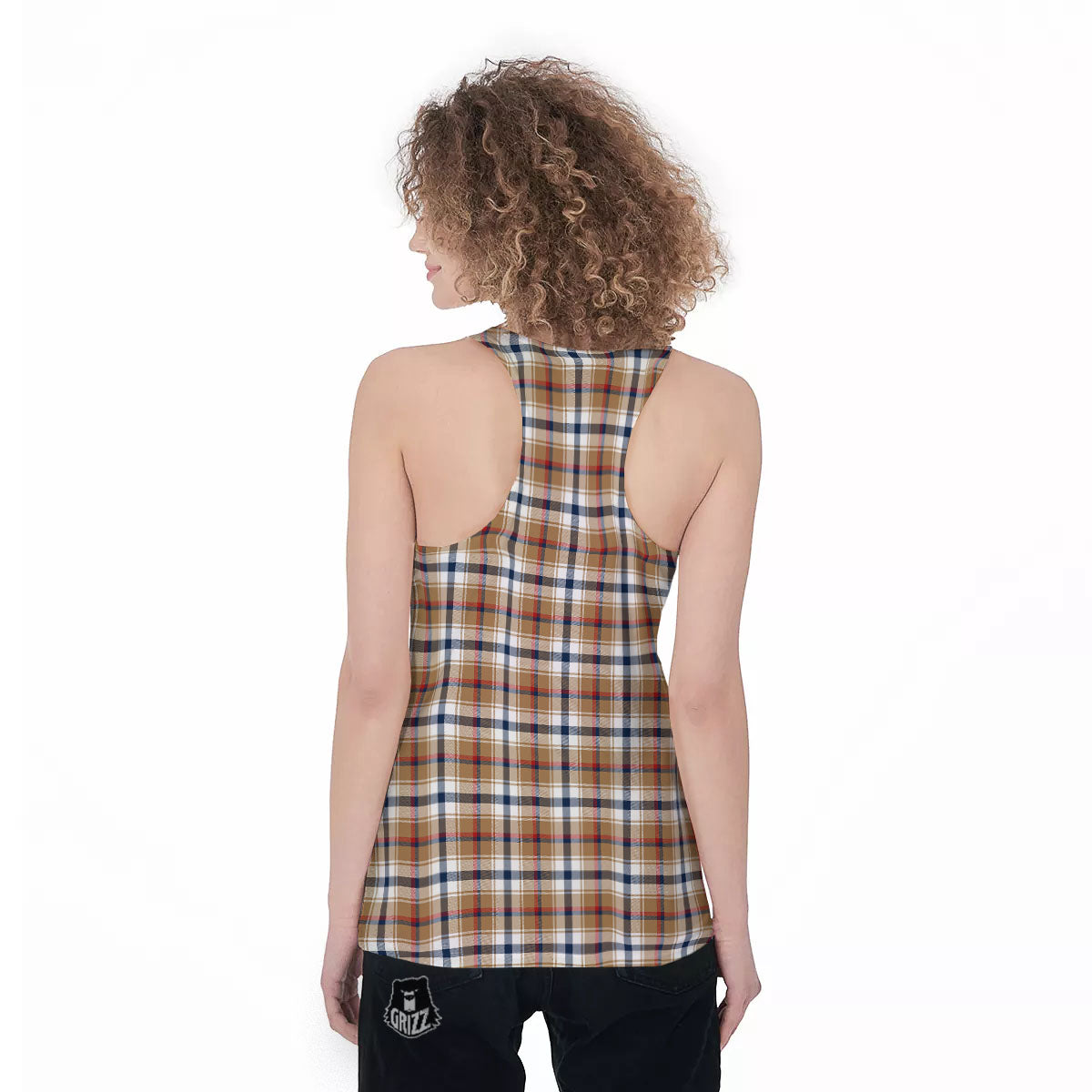 Madras Plaid Red Blue And Beige Print Women's Racerback Tank Top-grizzshop