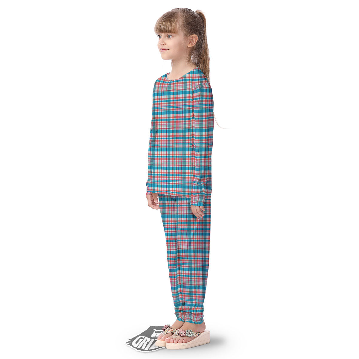 Madras Red And Blue Print Pattern Kid's Pajamas-grizzshop
